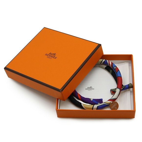 HERMES Petite H Bride de Soie Choker Necklace Bracelet 100% Silk Multicolor